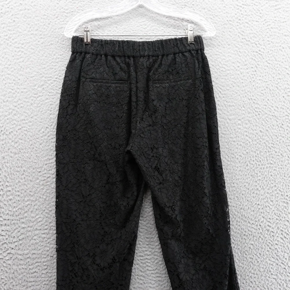 J Crew Lace Pull On‎ Ankle Pants Size 2 Black Women Elastic Waist Scalloped Hem